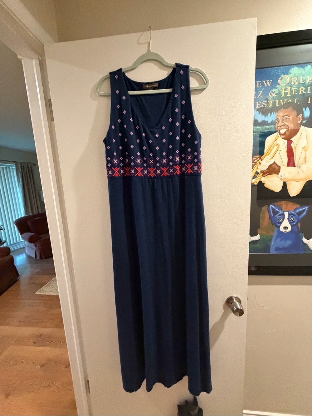 Tommy Bahama Navy Maxi Dress with Pink & Red Embroidery